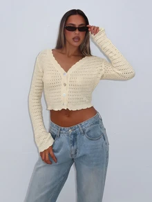 Blusa de punto minimalista y elegante para mujer, estilo casual y chic, para primavera/verano - Albaricoque - Ver 3