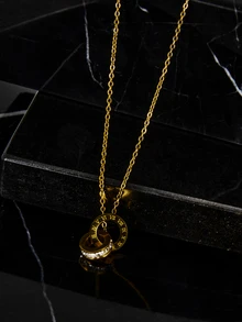CHICVUE 1 Mảnh Vàng Màu Sang Trọng La Mã Kỹ Thuật Số Mặt Dây Chuyền Đôi Vòng Cổ Zirconia Vòng Cổ Thép Không Gỉ Tròn Cho Nữ Trang Sức - Vàng - Xem 4
