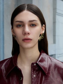 CHICVUE 1 Par De Aretes Asimétricos De Declaración De Diseño De Hojas Metálicas Pesadas De Estilo Europeo Y Americano Para El Uso Diario De Las Mujeres - Dorado - Ver 6