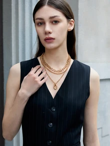 CHICVUE Fashionable Hip-Hop Aluminum Multi-Layer Necklace (Water-Resistant And Not Easy To Fade) - Gold - View 3