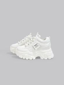 DareSee Versatile Casual Outdoor Women Shoes, Fashionable Lace-Up Ladies Platform Thick Sole Sneakers Gifts - Beige - View 3