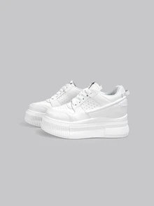 DareSee 春秋季女士增高鞋，坡跟厚底休闲运动鞋，白色，时尚百搭，防滑防水，舒适低帮休闲鞋，适合音乐节、Y2K 节、返校季、秋季、圣诞节、冬季等场合，也是圣诞礼物的理想之选。