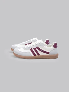 DareSee 2024新款复古运动鞋，仿麂皮平底运动鞋，女款，适合音乐节、Y2K 节日、返校季、秋季、圣诞节、冬季等场合，是圣诞礼物的理想之选。 - 酒紅 - 查看 3