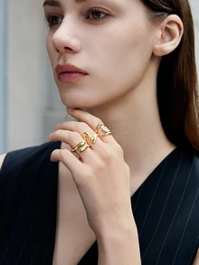 CHICVUE Juego de 4 piezas de anillos asimétricos de círculo abierto con diseño geométrico retro, joyería encantadora para mujeres, adecuada para fiestas y uso diario - Amarillo Oro - Ver 5