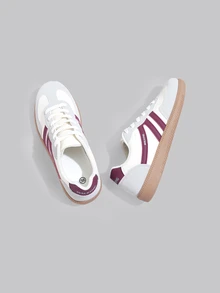 DareSee 2024新款复古运动鞋，仿麂皮平底运动鞋，女款，适合音乐节、Y2K 节日、返校季、秋季、圣诞节、冬季等场合，是圣诞礼物的理想之选。 - 酒紅 - 查看 2