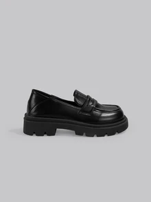 DareSee 2024新款女式厚底鞋，英伦风黑色玛丽珍一脚蹬乐福鞋，适合音乐节、Y2KFest、返校季、秋季、圣诞节、冬季等场合，是理想的圣诞礼物之选。 - 黑色 - 查看 1