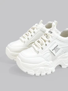 DareSee Versatile Casual Outdoor Women Shoes, Fashionable Lace-Up Ladies Platform Thick Sole Sneakers Gifts - Beige - View 4