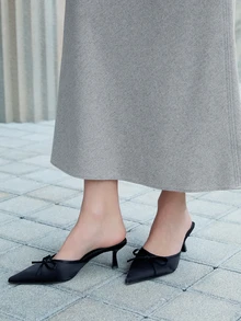 CHICVUE Zapatos tipo zueco sin cordones para mujeres, con lazo, punta cerrada, punta puntiaguda, escote bajo, elegantes zapatos de tacón alto, estilo europeo y americano, para la temporada de otoño