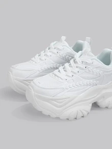 DareSee أحذية رياضية كاجوال للنساء ذات كعب سميك وبطانة، ارتفاع الكعب 7 سم، باللون الأسود، مقاومة للانزلاق، ماصة للصدمات، مريحة، دافئة، مناسبة للاستخدام اليومي، المواعدة، العمل، المدرسة، الرياضة، أحذية تزلج خفيفة الوزن للشباب والطلاب الجامعيين، مناسبة لمهرجانات الموسيقى والموضة الرجعية، عودة إلى المدرسة، الخريف، عيد الميلاد، الشتاء، هدايا عيد الميلاد - أبيض - مشاهدة 4