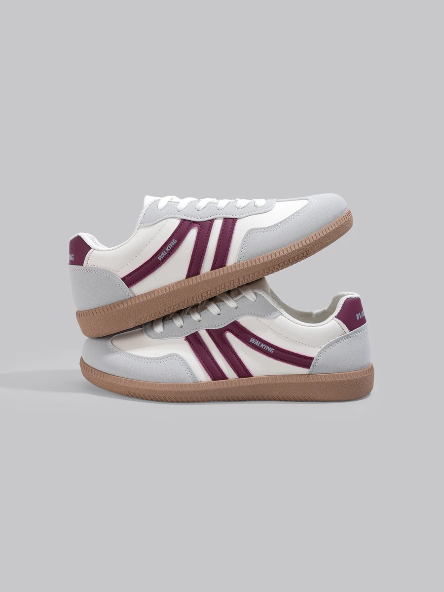 DareSee 2024新款复古运动鞋，仿麂皮平底运动鞋，女款，适合音乐节、Y2K 节日、返校季、秋季、圣诞节、冬季等场合，是圣诞礼物的理想之选。 - 酒紅 - 查看 1