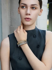 CHICVUE 1pc Fashionable Minimalist Multi-Layer Line Wrapped Geometric Open Cuff Snake Bone Bracelet, Suitable For Daily Wear, Party And Gathering - Multicolor - View 1