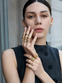 CHICVUE 16 Pcs/Set Punk Rings Set For Women Vintage Geometric Rings Set Fashion Personalized Jewelry Gifts Match With Daily Outfits, Party Accessories - Gold - View 1