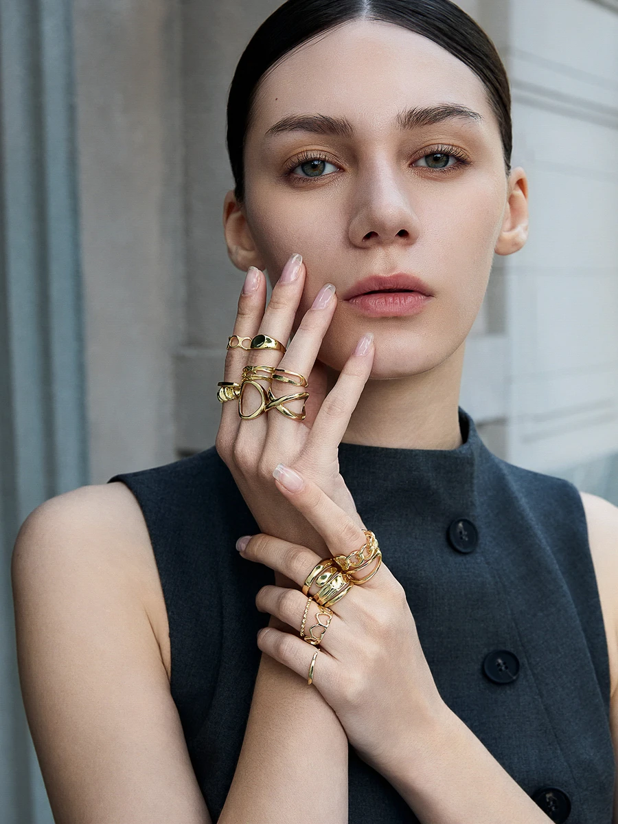 CHICVUE 16 Pcs/Set Punk Rings Set For Women Vintage Geometric Rings Set Fashion Personalized Jewelry Gifts Match With Daily Outfits, Party Accessories - Gold - View 1