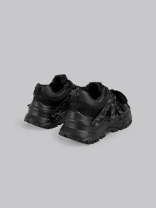 DareSee 女士黑色简约时尚休闲高街运动鞋，系带防滑厚底运动鞋，适合节日派对、聚会、时尚外出、音乐节、Y2K 节、返校季、秋季、圣诞节、冬季圣诞节礼物