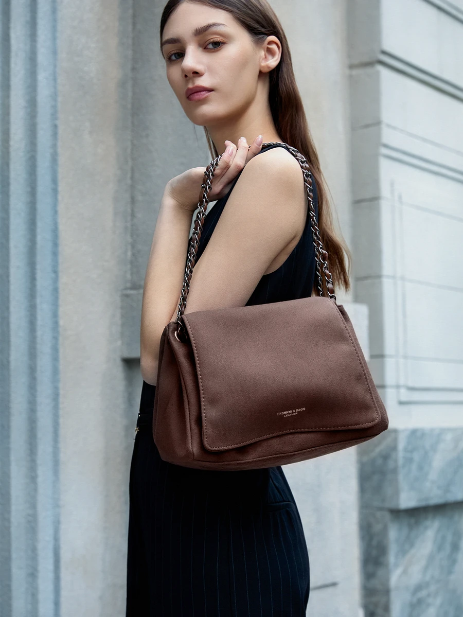 CHICVUE 1 buc. Geantă de umăr cu lanț vintage, maro cafea, toamnă/iarnă, textură la modă, geantă crossbody casual versatilă pentru femei, potrivită pentru naveta zilnică, întâlnire, cadou