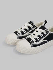 DareSee 休闲黑色透气时尚女式帆布圆头平底系带运动滑板鞋，春夏新款，女士音乐节Y2K音乐节秋冬礼物音乐节 - 黑色 - 查看 4