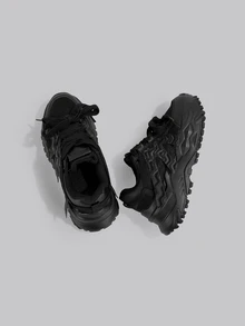 DareSee 女士黑色简约时尚休闲高街运动鞋，系带防滑厚底运动鞋，适合节日派对、聚会、时尚外出、音乐节、Y2K 节、返校季、秋季、圣诞节、冬季圣诞节礼物