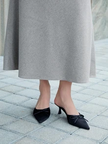 CHICVUE Zapatos tipo zueco sin cordones para mujeres, con lazo, punta cerrada, punta puntiaguda, escote bajo, elegantes zapatos de tacón alto, estilo europeo y americano, para la temporada de otoño