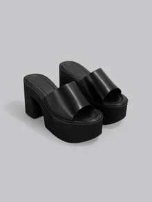 DareSee Sandales de mode décontractées à semelle épaisse et ouvertes pour femmes, élégantes pantoufles à porter au quotidien, cadeaux de Noël - Noir - Voir 3