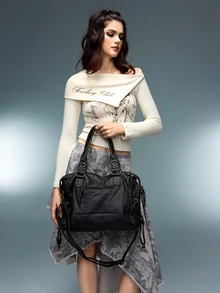 DareSee Thiết kế unisex dành cho nữ, kiểu dáng retro, chất liệu da PU giả da, khóa kéo, nhiều ngăn tiện dụng, trang trí bện, màu sắc phai, dung tích lớn, đựng vừa laptop 13 inch, dây đeo dài có thể điều chỉnh, túi đeo chéo/vai, thích hợp đi làm hàng ngày, đi học, du lịch qua đêm, quà tặng, lễ hội âm nhạc. - màu đen - Xem 2