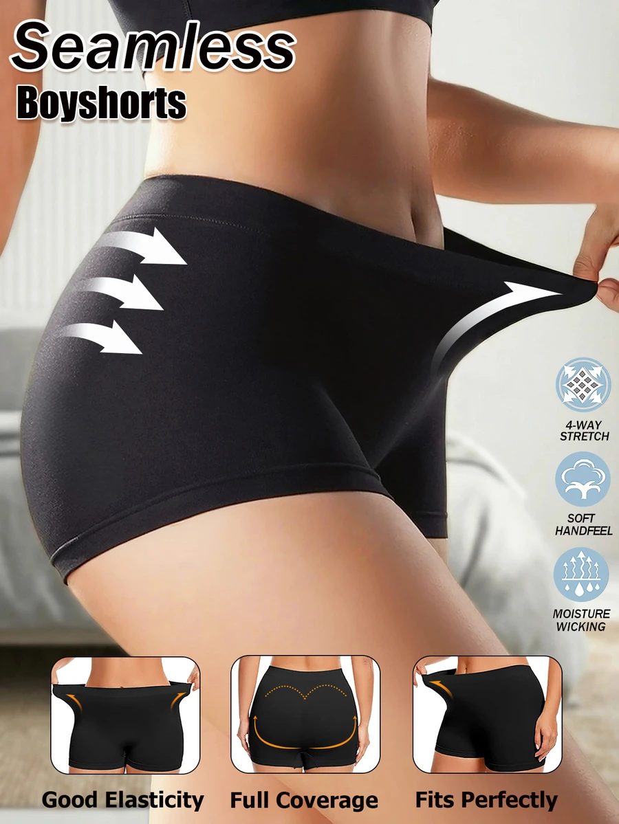 Women's Seamless Hipster Panties, Low-Rise Briefs, Soft & Sexy Underwear, Black Shorts, Butt-Lifting Panties, Breathable Fabric, Minimalist Shaping Sports Briefs, Shapewear, Suitable For Summer Dresses - Black - View 1