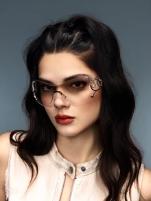 DareSee 1副女士Y2K风格一体式镜片银色蛇纹装饰时尚眼镜街头风沙滩配饰女士沙滩配饰眼镜太阳镜音乐节Y2K节返校季秋季圣诞节冬季圣诞礼物 - 無色 - 查看 2