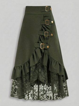 Floral Print Elegant Casual Ruffled Hem/Ruffle Button Vacation Beach