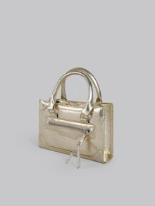 DareSee Bolso de mano vintage de unicolor y de moda, regalo para el festival de música, festival Y2K, regreso a la escuela, otoño e invierno - Dorado - Ver 2