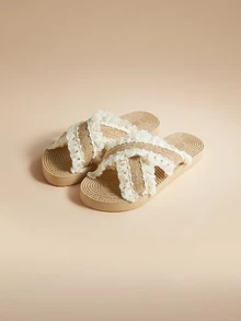 Glizzene Women's Casual Chic Stylish Bohemian Style Sexy Elegant Confident Vibe Tassel Beige/White Flat Sandals, Suitable For Beach, Resort, Versatile, Lightweight, Breathable Open Toe, Soft Comfortable Durable, Cute Sweet Youthful Shallow Khaki Round Toe Elastic EVA Criss-Cross Sandals Valentine's Day Wedding Wedding - Beige - View 3