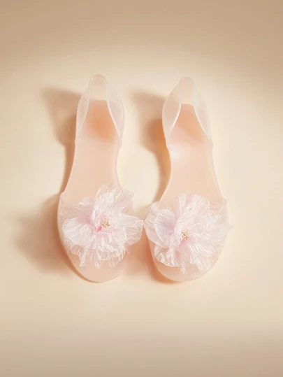 Glizzene 女士夏季平底花朵凉鞋，海滩旅行度假果冻鞋，水晶塑料沙滩拖鞋，露趾一脚蹬