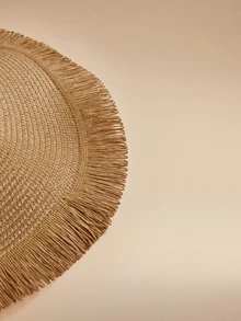 Glizzene 1顶女士户外大檐沙滩遮阳帽，编织蓬松饰边草帽，波西米亚风沙滩帽，夏季