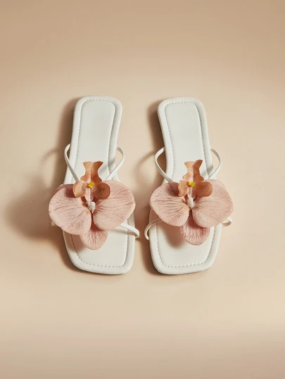 Glizzene รองเท้าแตะส้นแบนสายรัดลายดอกไม้สไตล์ฝรั่งเศสสำหรับผู้หญิง, รองเท้าแตะแฟชั่นฤดูร้อนสำหรับออกเดท, ช้อปปิ้ง, ปาร์ตี้, วันวาเลนไทน์, งานแต่งงาน