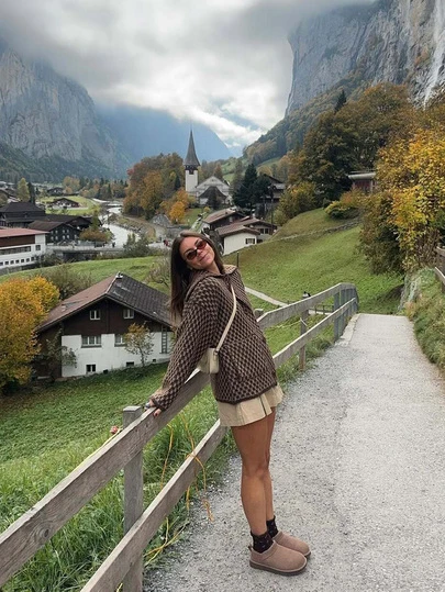 Women's Fashion Casual New Suit, Suitable For Business Casual, Commuting, Streetwear, Vacation And Leisure Style. Designed With European And American Retro Style, Loose Fit Plaid Knit Long Sleeve Jacket