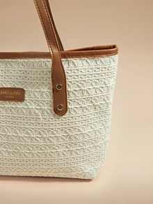 Glizzene Bolsos de mujer de estilo campus europeo-americano con gran capacidad, bolsos de hombro, bolsos cruzados para el verano, bolsos de compras de moda con bloques de color para la playa, compras, salidas casuales, Día de San Valentín, boda - Marrón - Ver 5