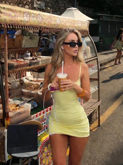 Women's Solid Color Knitted Backless Sexy Elegant Elegant Fashion Vacation Spaghetti Strap Casual Dress Party Summer