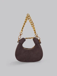 DareSee 1个咖啡棕色PU皮革优雅简约复古绗缝链条装饰拉链新月形斜挎包，适合女性秋冬季出行、通勤、购物，可装手机、口红、钥匙、纸巾等，时尚配饰，适合音乐节、Y2K、返校季、秋季、圣诞节、冬季等场合，是理想的圣诞礼物之选。