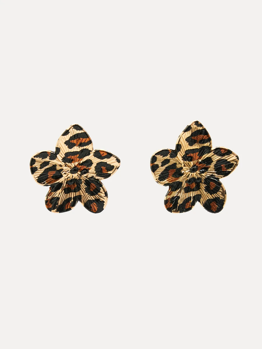 TuEzra 1 par de pendientes de diseño floral vintage para mujeres - Estampado de leopardo - Ver 1