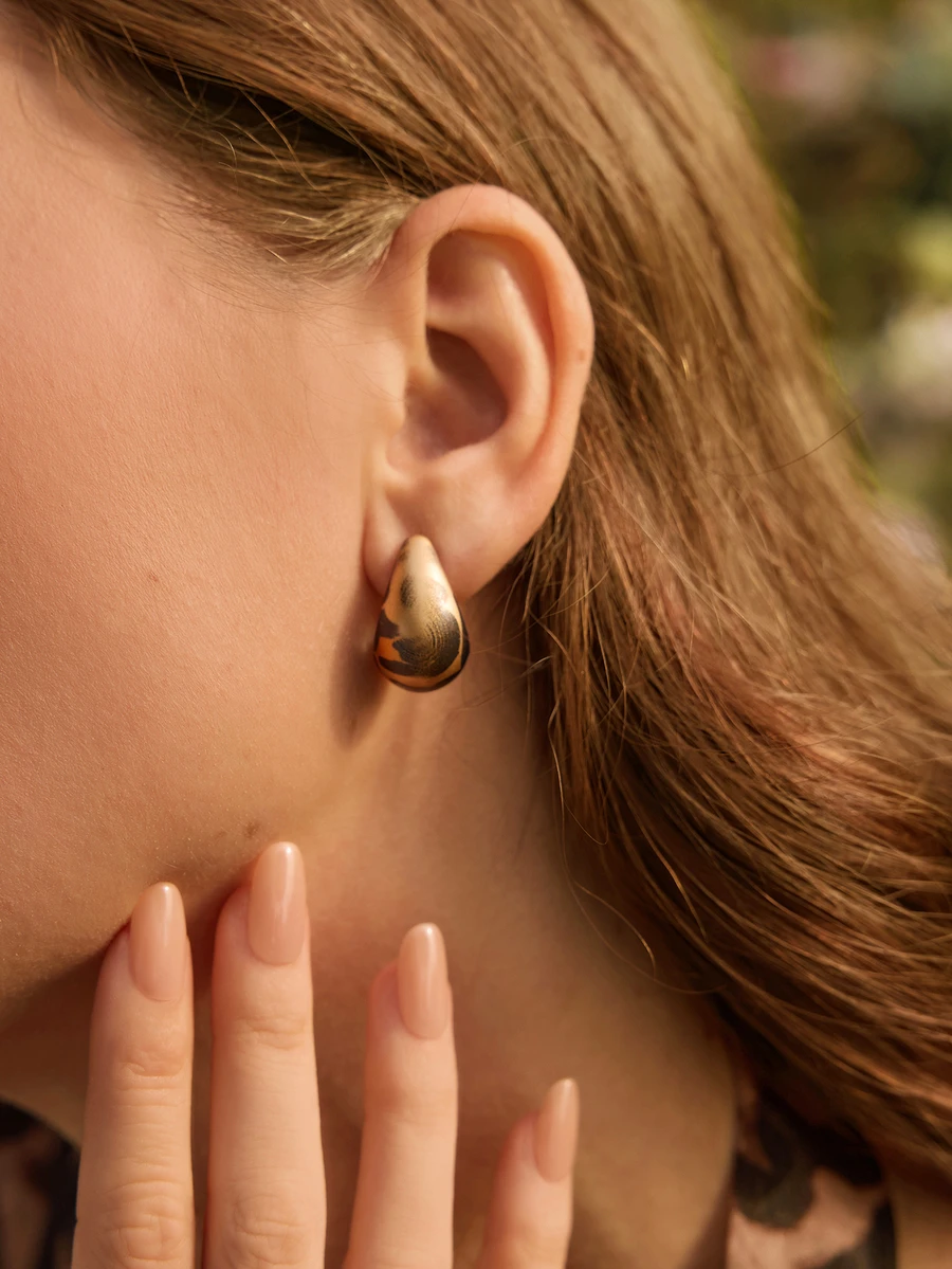 Glizzene 1 Pair Fashionable & Elegant Leopard Print Water Drop Earrings, Suitable For Women's Daily Wear, Date, Party And Matching - Leopard - View 1