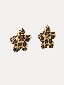 TuEzra 1 par de pendientes de diseño floral vintage para mujeres - Estampado de leopardo - Ver 2