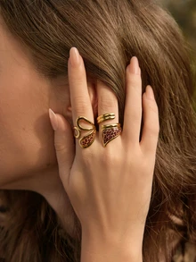 Glizzene 1 pieza Anillo abierto geométrico de acero inoxidable con estampado de leopardo, diseño minimalista y de moda, adecuado para uso diario, regalo para novia/amiga (talla ajustable, evite doblar con fuerza para evitar deformación) Día de San Valentín Boda - Multicolor - Ver 5