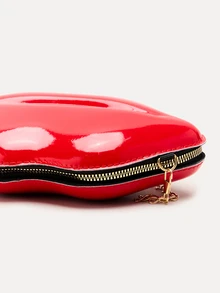 TuEzra 1 件时尚闪亮唇形女士链条斜挎包独特迷你手提包 PU 皮革小包 - 紅色 - 查看 5