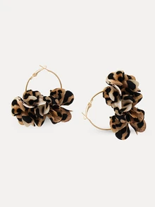 TuEzra 1 Pair Creative Leopard Floral Element Hoop Earrings, Fashionable Flower Dangle Earrings For Vacation Party Accessories Valentine's Day - EZ2949 - View 3