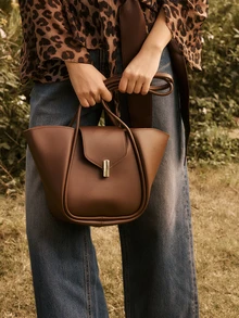 Glizzene 2025时尚高品质大容量托特包，休闲简约单肩包，适合旅行 - 咖啡棕 - 查看 1