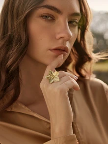 Glizzene 1pc Adjustable Stainless Steel Gold 5-Petal Flower Ring Valentines Valentine's Day Wedding Wedding - Five-leaf Flower - View 4