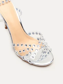 TuEzra Giày cao gót quai mắt cá chân đính đá Rhinestone cho nữ, Giày cao gót PVC ngoài trời màu bạc quyến rũ cho ngày lễ tình nhân - Bạc - Xem 6