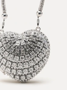 TuEzra 奢华迷你钻石镶嵌心形水晶手拿包宝石晚宴婚礼派对单肩包手柄水钻手提包 - 銀色 - 查看 6