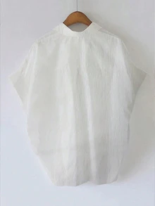 纯色翻领简约衬衫，优雅宽松短袖，适合办公室和工作场合，女士白色夏季款 - 白色 - 查看 2