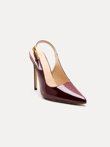 TuEzra 2025秋冬季女士镜面材质搭扣细高跟鞋，酒红色，2024新款，优雅，女士浅口鞋，尖头高跟鞋 - 酒紅色 - 查看 6