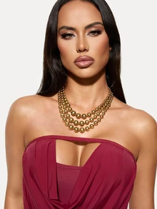 TuEzra Beaded Layered Necklace Valentine's Day - Yellow Gold - View 3
