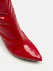 TuEzra 女士性感细高跟侧拉链过膝长靴，适合派对和秋季穿着，红色高跟鞋